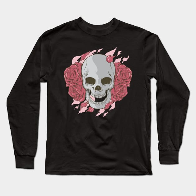 SKULL AND FLOWER: INTO THE DEEP HELL Long Sleeve T-Shirt by JHFANART